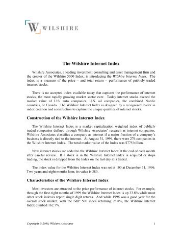 The Wilshire Internet Index - Wilshire Associates