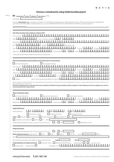Nr / / / ETTH Umowa o Å›wiadczenie usÅ‚ug telekomunikacyjnych netia ...
