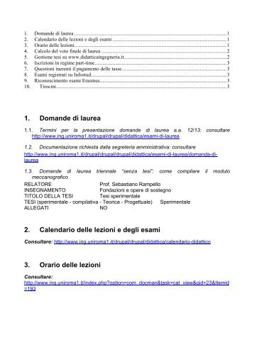 1. Domande di laurea 2. Calendario delle lezioni e degli esami 3 ...