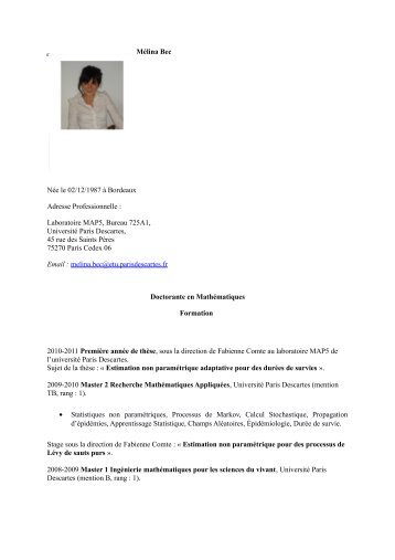 MÃ©lina Bec NÃ©e le 02/12/1987 Ã  Bordeaux Adresse Professionnelle ...