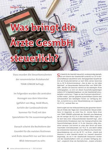 Was bringt die Ãrzte GesmbH steuerlich? - Die Ãrztespezialisten