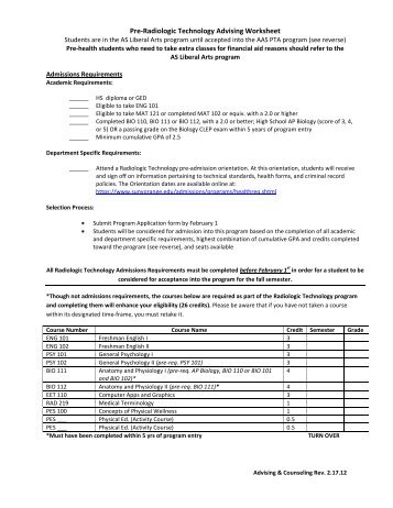 Pre-Radiologic Technology Advising Worksheet - SUNY Orange