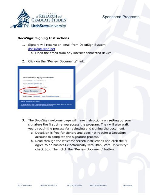 instructions on signing with DocuSign. - Utah State University