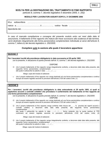SCARICA MODULO TFR