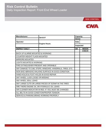 Daily Inspection Report - Front End Wheel Loader - CNA