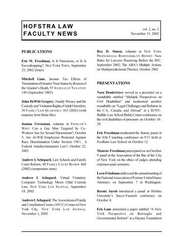 HOFSTRA LAW FACULTY NEWS - Hofstra Law - Hofstra University