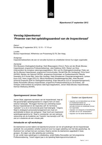 Lees het complete verslag van de bijeenkomst. - Inspectieloket