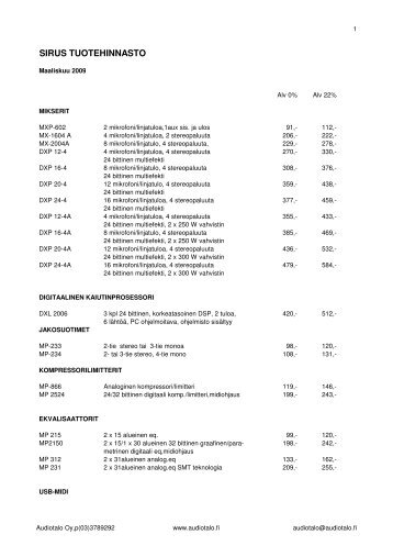 Sirus hinnasto 09-1.pdf - Audiotalo Oy