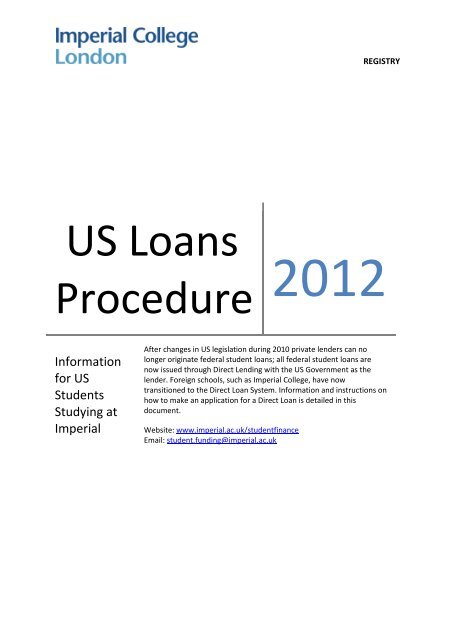 US Loans Procedure 2012-13 - Workspace - Imperial College London