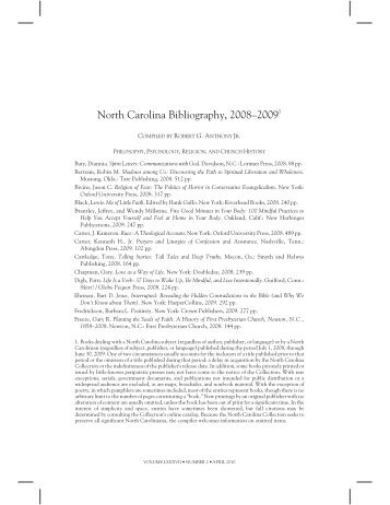 North Carolina Bibliography, 2008â20091 - Historical Publications