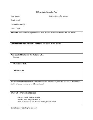 Differentiated Learning Plan Your Name: Date and time ... - ROE #13