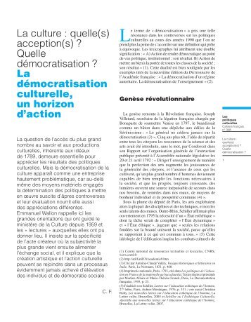 La culture : quelle(s) acception(s) ? Quelle dÃ©mocratisation ? La ...