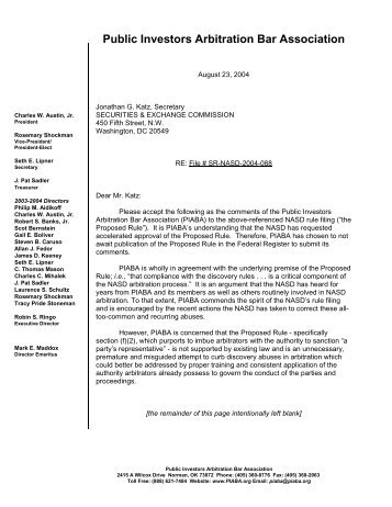 Letter to Jonathan G. Katz, Secretary, Securities and ... - Piaba