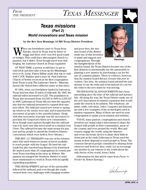 TEXAS MESSENGER - The Texas District of the Lutheran Church ...