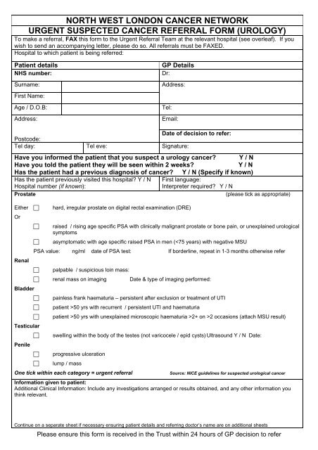 Urology referral form - Nwlcn.nhs.uk