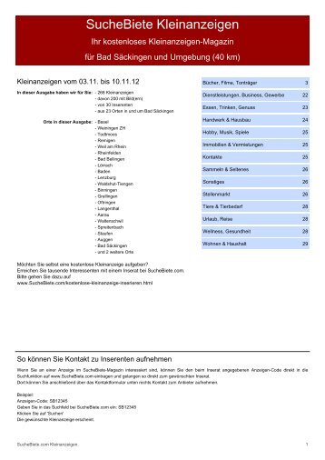 SucheBiete Kleinanzeigenzeitung Bad-Saeckingen