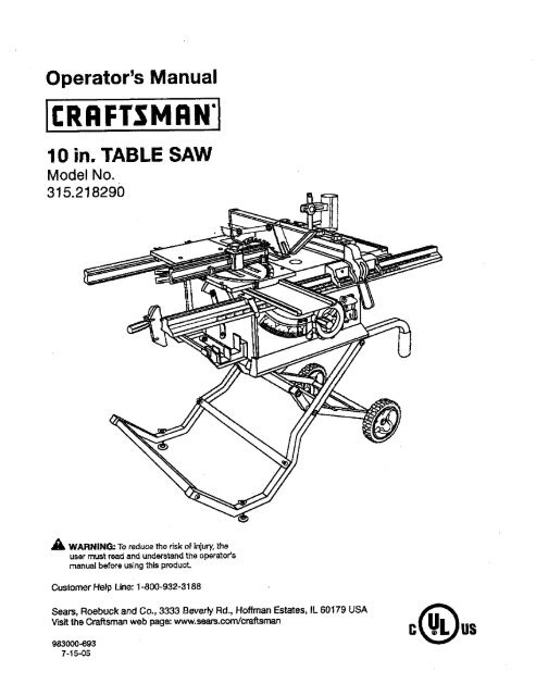 10 in. TABLE SAW - Sears