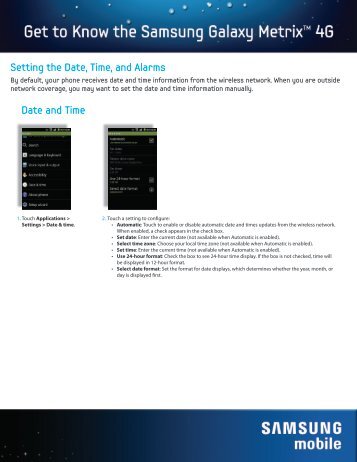 Setting the Date, Time, and Alarms Date and Time - US Cellular