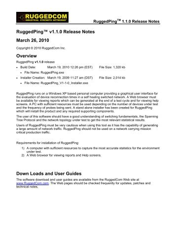 RuggedPingÃ¢Â„Â¢ v1.1.0 Release Notes March 26, 2010 ... - RuggedCom