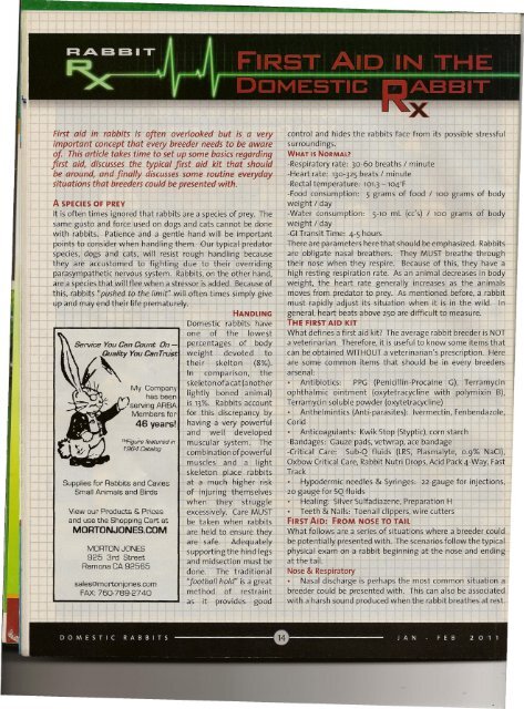 Rabbit RX First Aid in the Domestic Rabbit