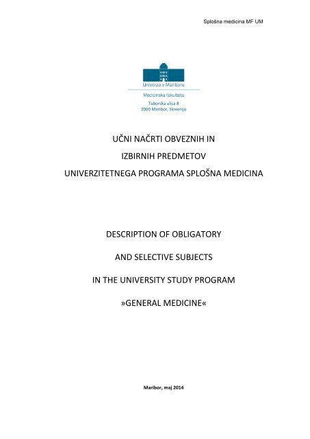 opisi predmetov - Faculty of Medicine University of Maribor ...