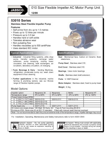 010 Size Flexible Impeller AC Motor Pump Unit 53010 Series