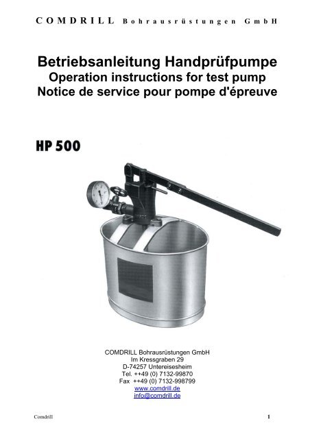 Betriebsanleitung Handprfpumpe - Comdrill.de