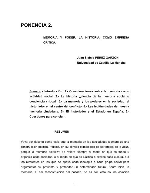 Memoria y Poder. La Historia, como empresa crÃ­tica - FedIcaria