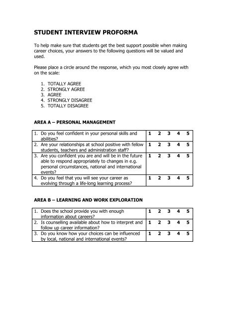 STUDENT INTERVIEW PROFORMA