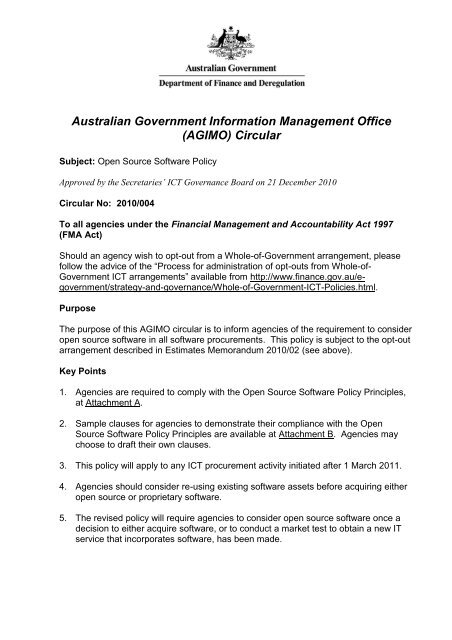 Open Source Software Policy - Australian Government Information ...