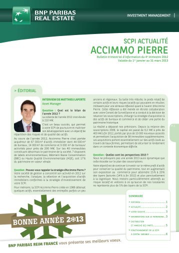 Bulletin trimestriel - Accimmo Pierre - BNP Paribas REIM