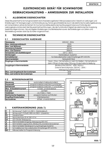 apparecchiatura elettronica per basculanti control board for ... - Faac