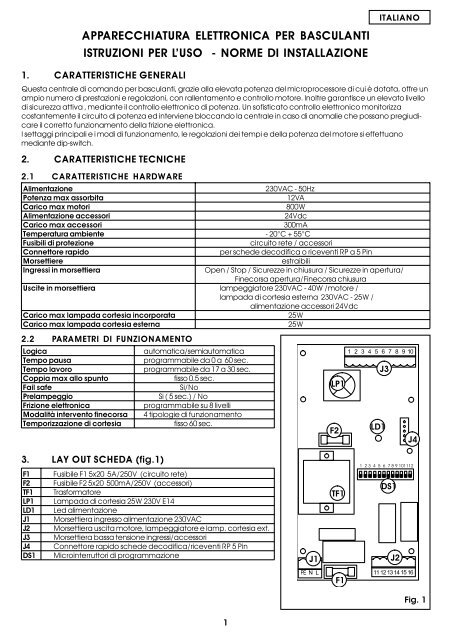 apparecchiatura elettronica per basculanti control board for ... - Faac