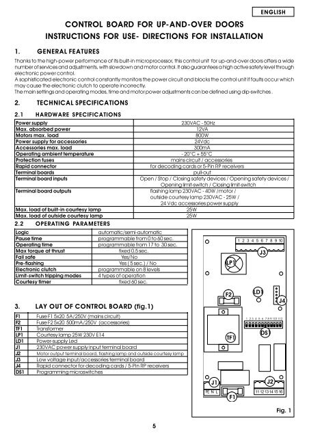 apparecchiatura elettronica per basculanti control board for ... - Faac