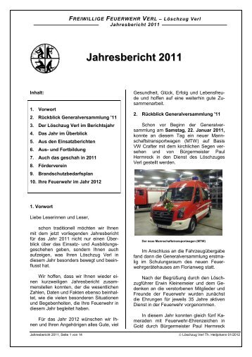Jahresbericht 2011 - bei der Freiwilligen Feuerwehr Verl