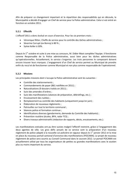 Rapport de gestion 2011 - Commune Avenches