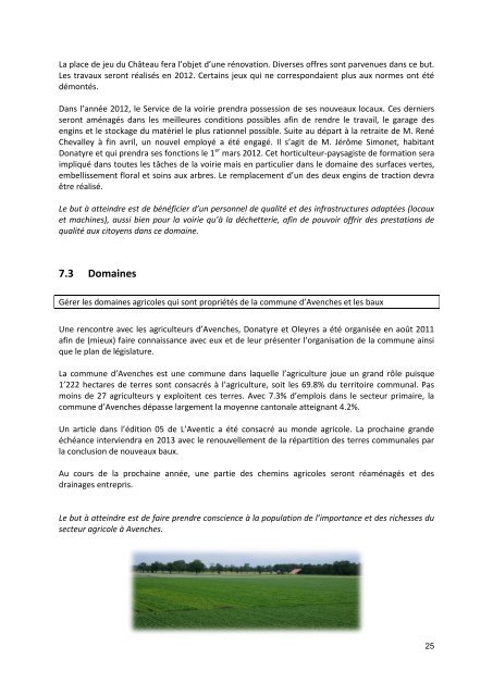 Rapport de gestion 2011 - Commune Avenches