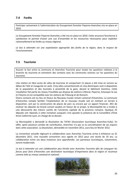 Rapport de gestion 2011 - Commune Avenches