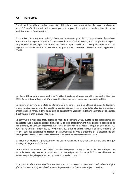 Rapport de gestion 2011 - Commune Avenches