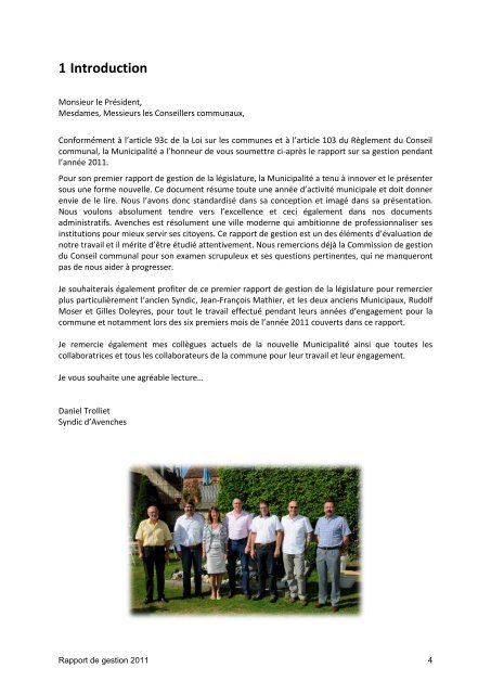 Rapport de gestion 2011 - Commune Avenches