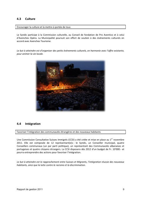 Rapport de gestion 2011 - Commune Avenches