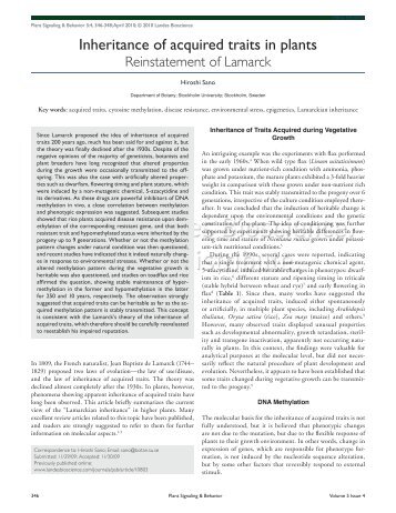 inheritance of acquired traits in plants - Somos Bacterias y Virus