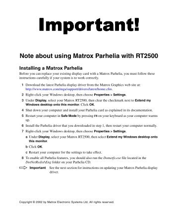 Important note about using Matrox Parhelia with RT2500