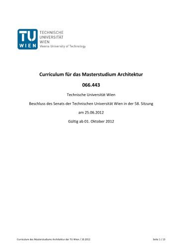 Curriculum für das Masterstudium Architektur 066.443