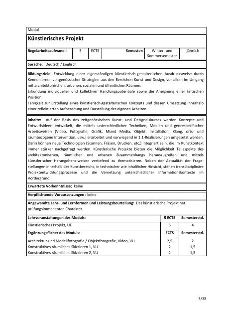 Curriculum für das Masterstudium Architektur 066.443