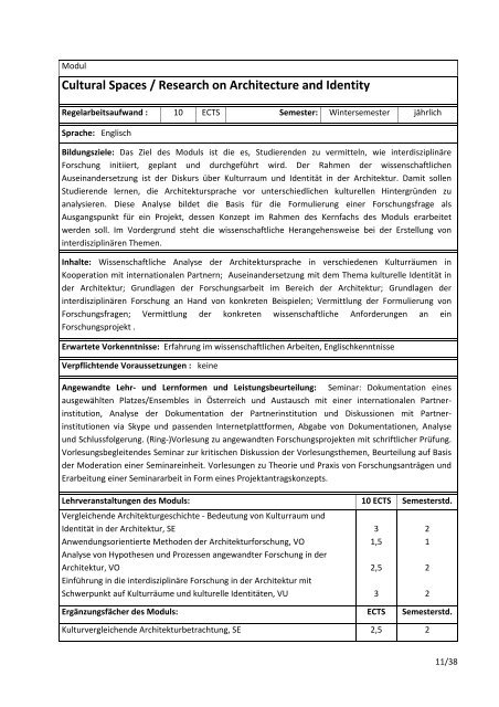 Curriculum für das Masterstudium Architektur 066.443