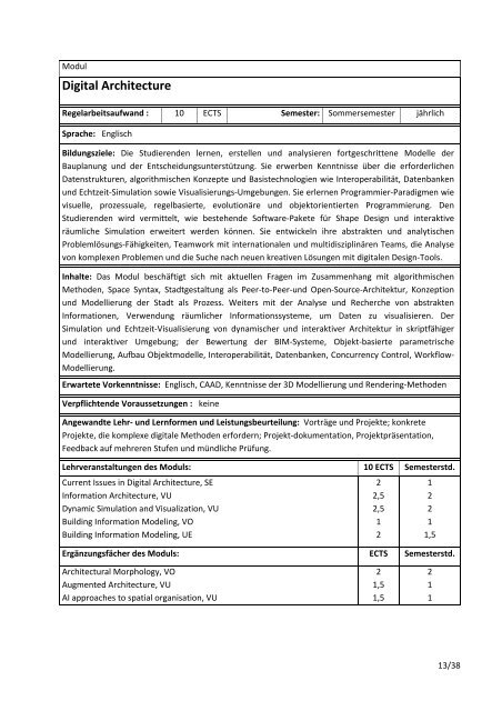 Curriculum für das Masterstudium Architektur 066.443