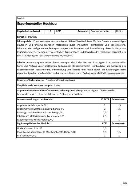 Curriculum für das Masterstudium Architektur 066.443