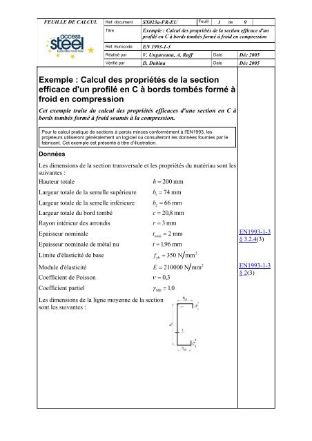 Exemple : Calcul des propriÃ©tÃ©s de la section efficace d'un ... - cticm