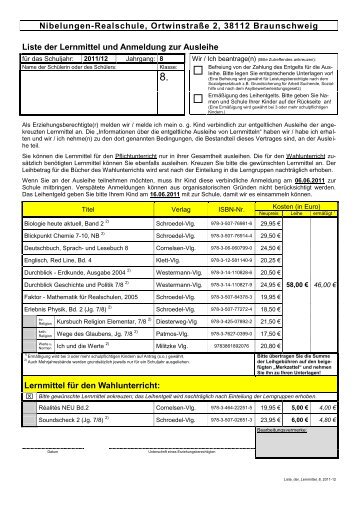 Liste der Lernmittel - Nibelungen-Realschule Braunschweig